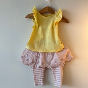Yellow Top with Pink Striped Leggings